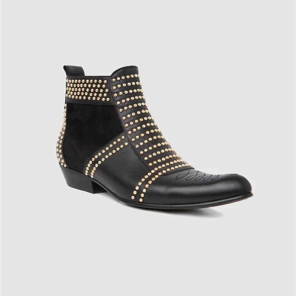 **Anine Bing** Charlie boot Black and Gold Studded Ankle Boots